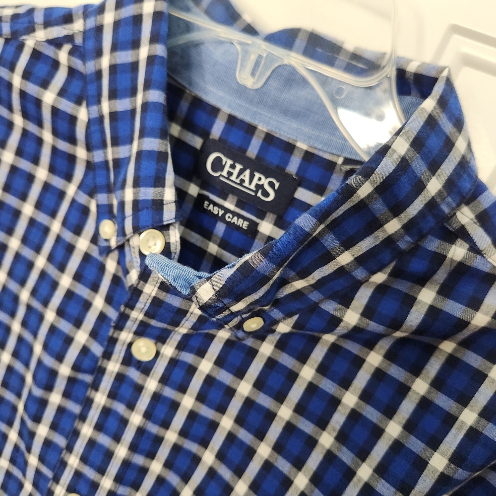 CHAPS Men's Button Down Blue‎ Black and White Plaid  XXL